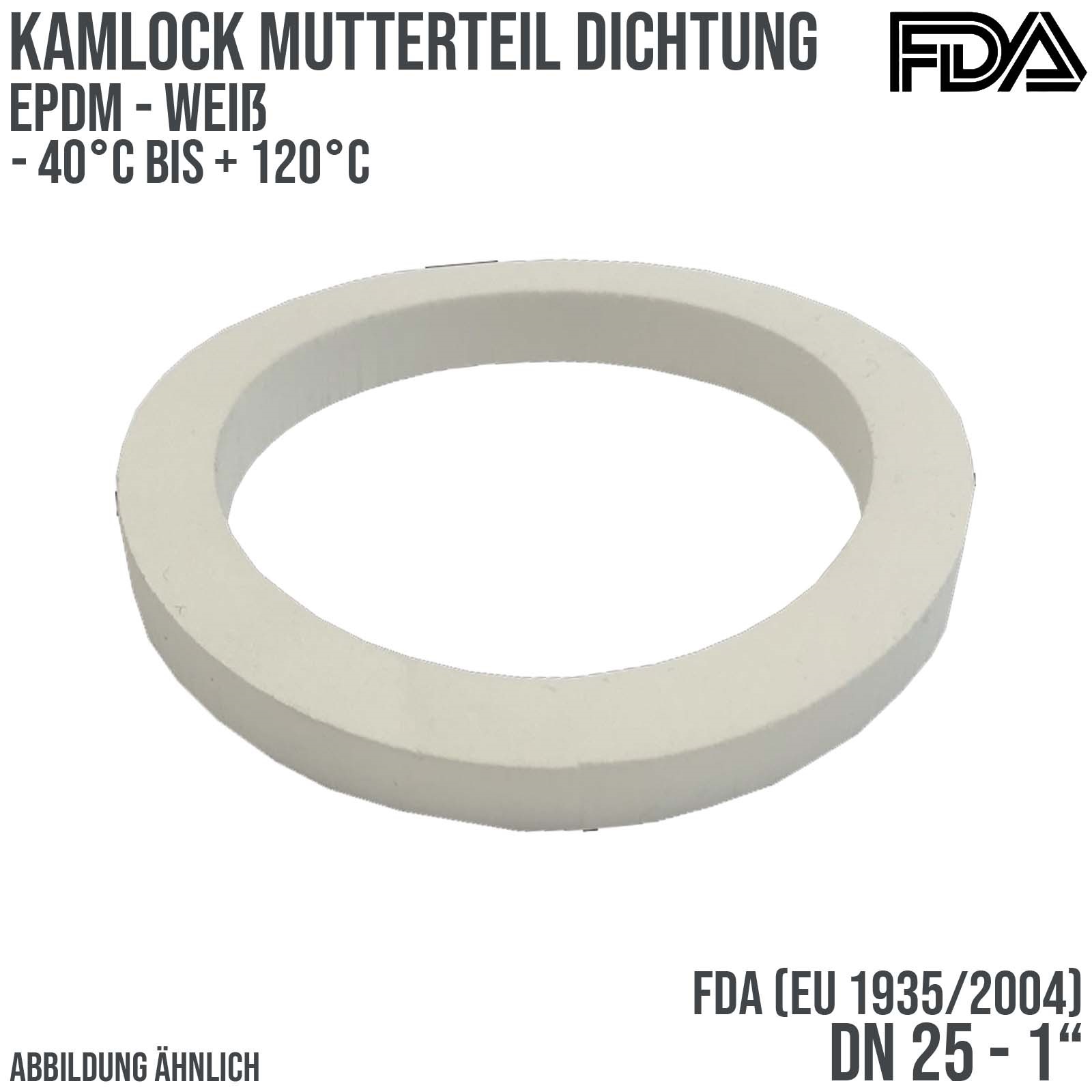 1" Zoll Kamlock Dichtung Mutterteil Kupplung EPDM FDA EU 1935/2004 weiß DN 25