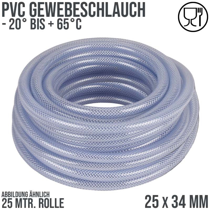 25 x 34 mm Gewebe Druckluft Universal Wasser Luft Kompressor Schlauch transparent PN 8 bar - 25 m
