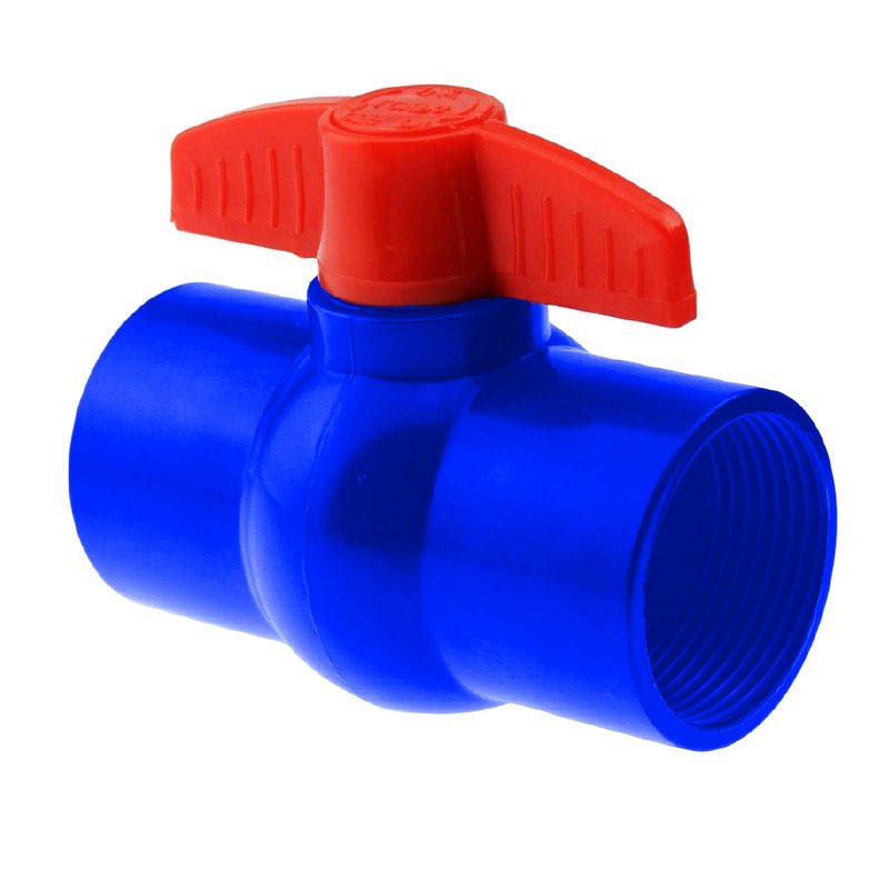 1" PVC Kugel Absperr Hahn Ventil ECO blau beitseitiges Innengewinde PN 10 bar - roter Griff