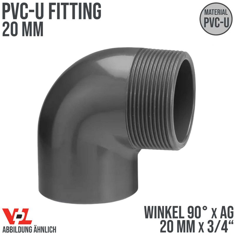 20 mm VDL PVC Klebe Fitting Winkel 90° Außengewinde AG 20 mm x 3/4" - PN 16 bar