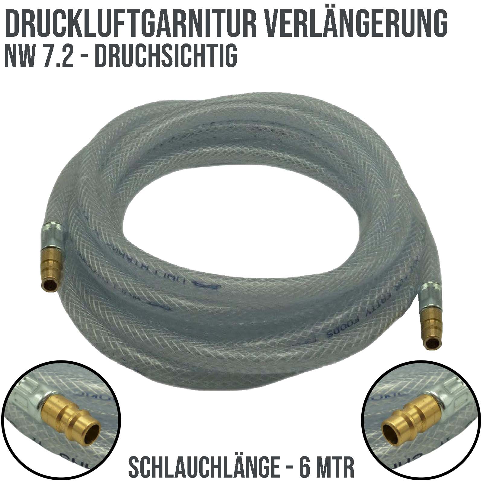 13 mm PVC Druck Press Luft Kompressor Schlauch Verlängerung Stecker-> Stecker PN 20 bar - 6 m
