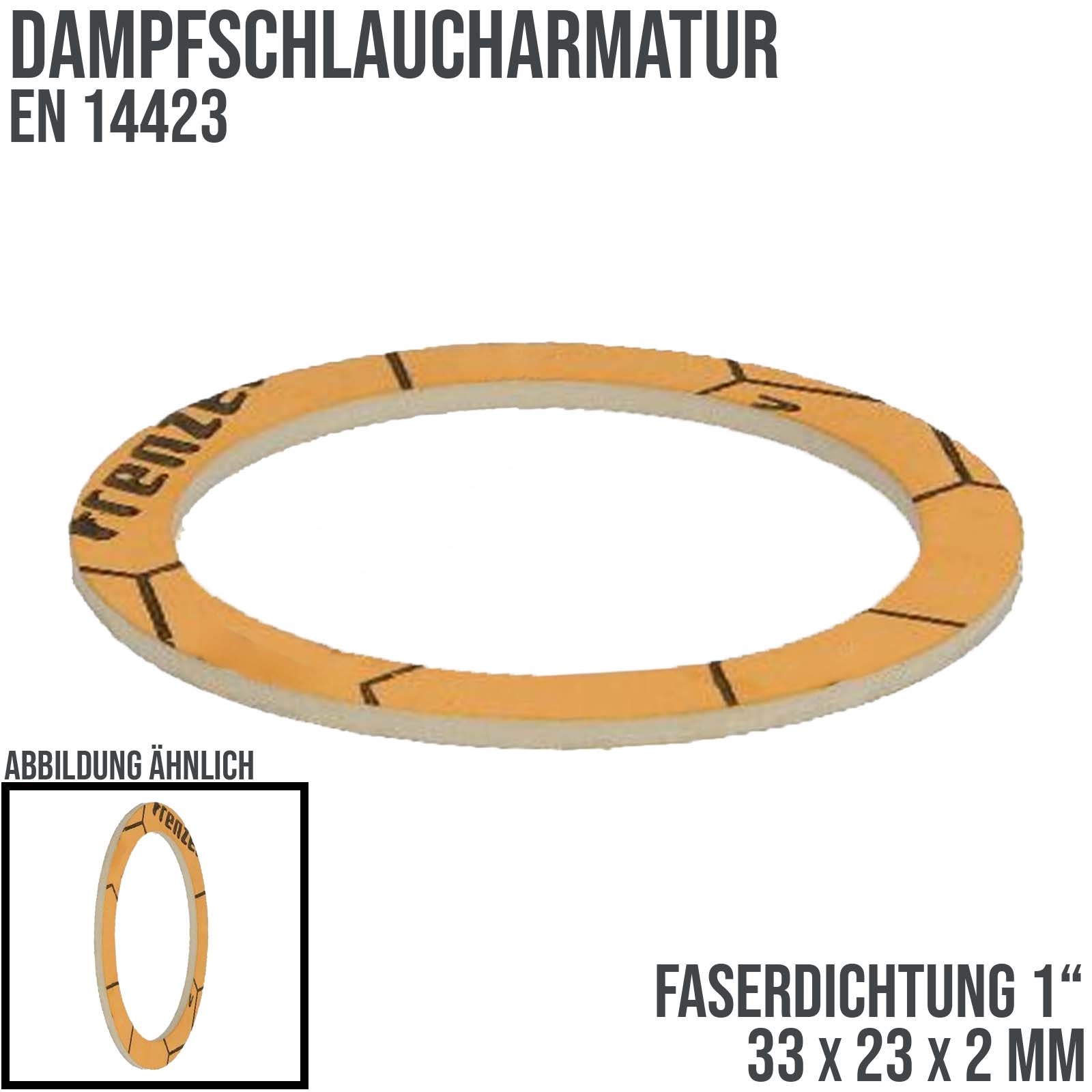 1" Faserdichtung für Dampfschlauchkupplung 33 x 23 x 2 mm EN 14423