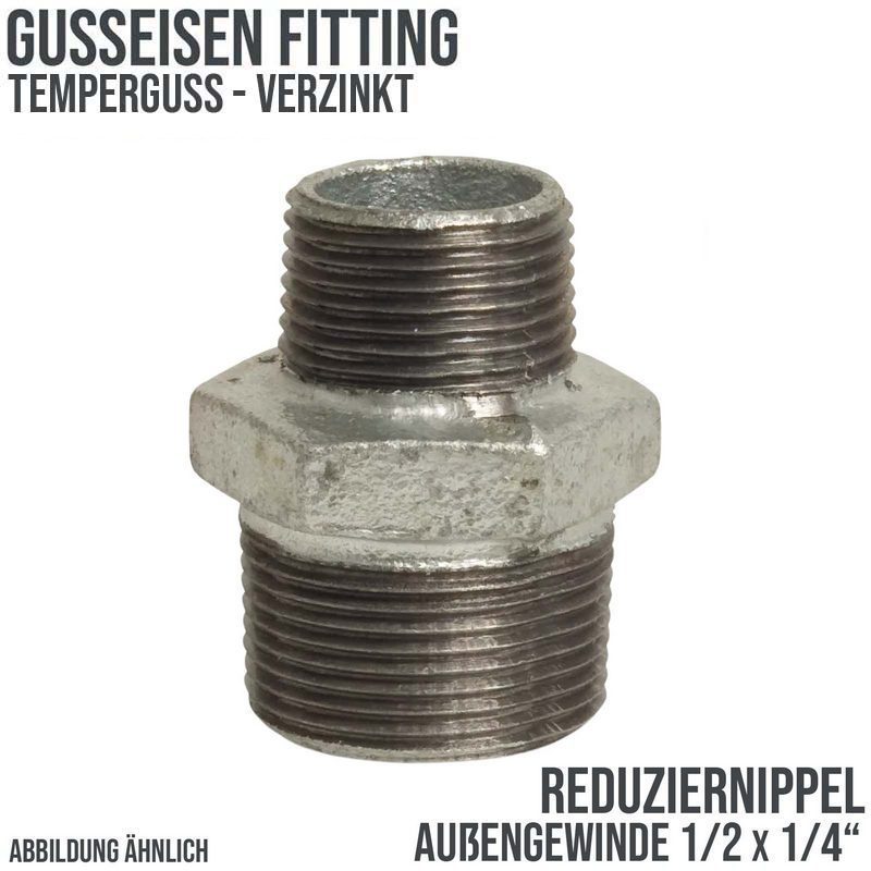 1/2" x 1/4" Gusseisen Temperguss Reduziernippel Nr. 245 Außen x Außengewinde AG PN 25 bar