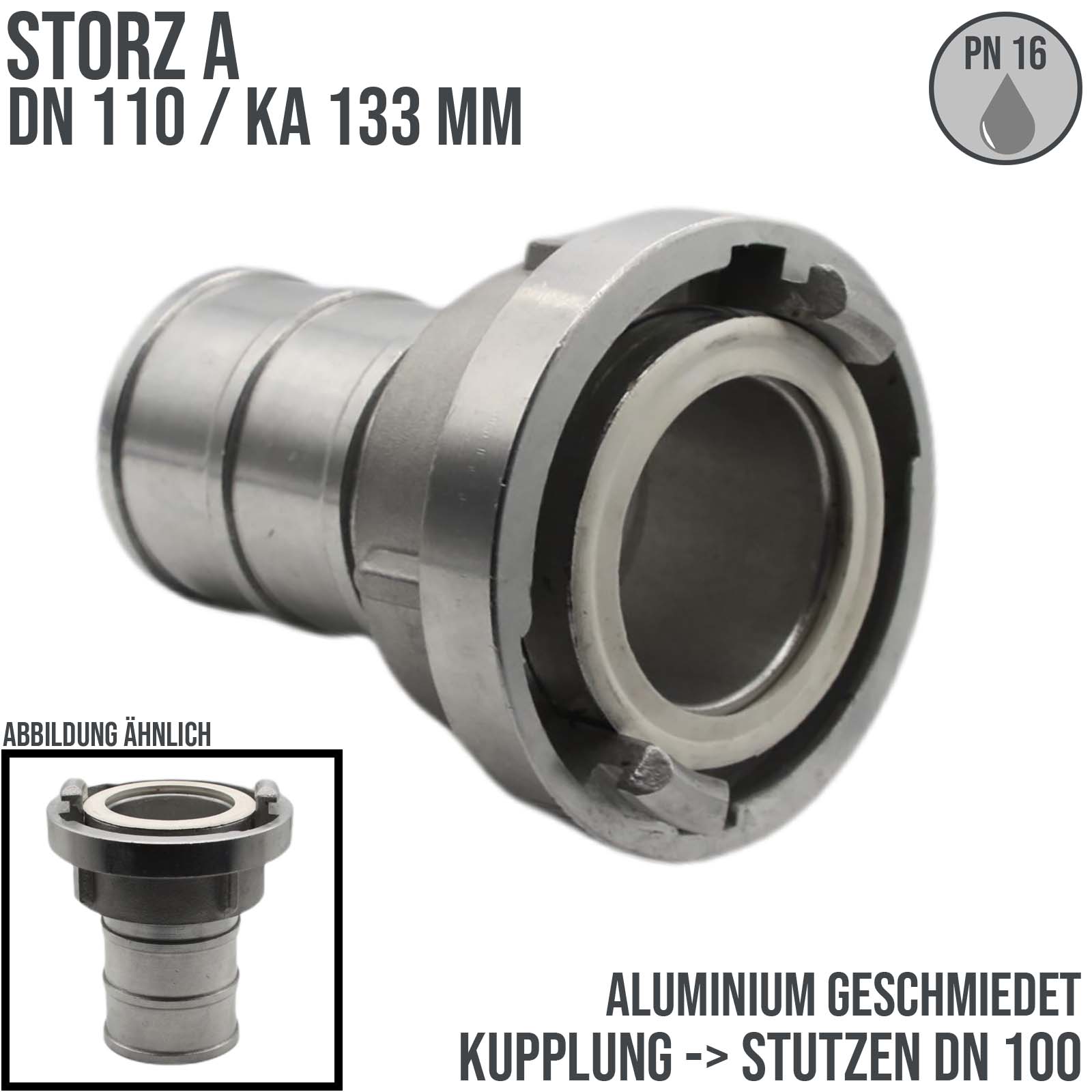 STORZ A DN110 KA133 Saug Kupplung -> Stutzen Tülle DN100 Bau Feuerwehr Schlauch PN 16 bar
