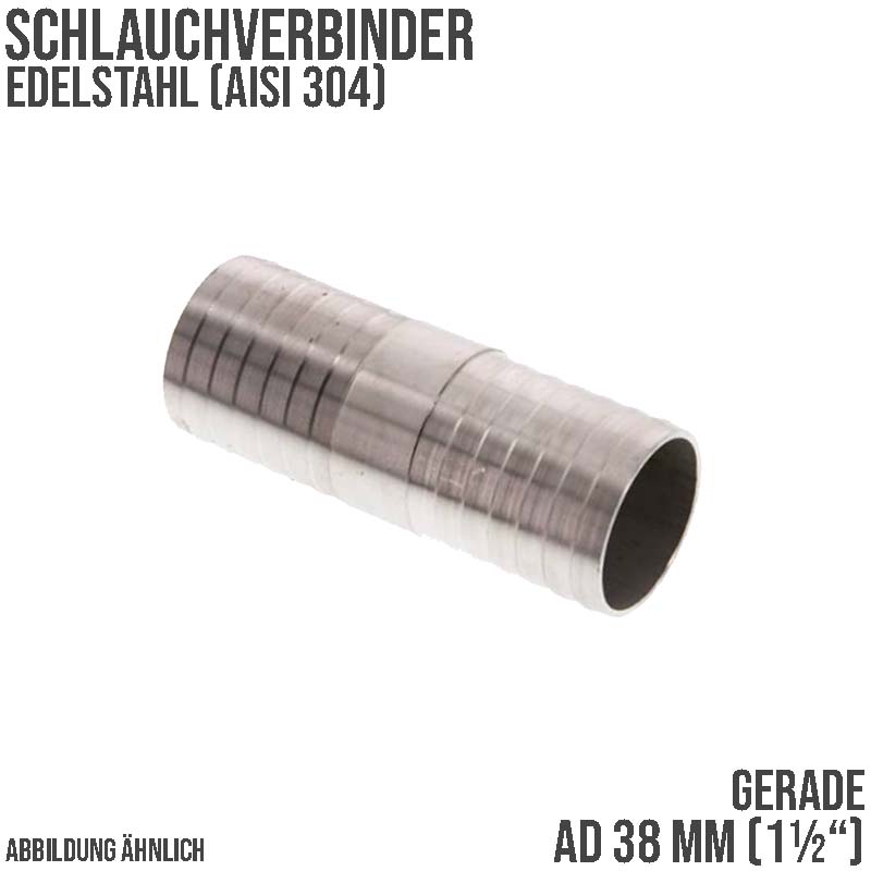 38 mm 1 1/2" Edelstahl AISI 304 Schlauch Verbinder Kupplung Tülle Stutzen massiv PN 10 bar