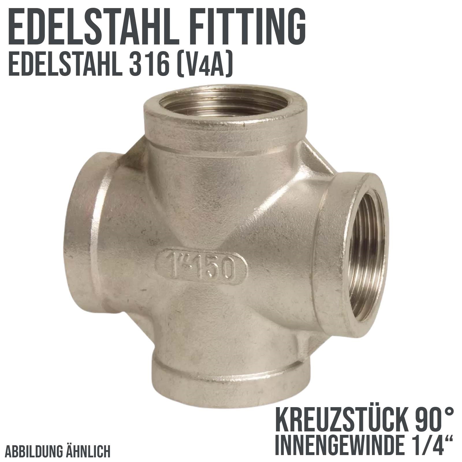1/4" Edelstahl Fitting V4A AISI 316 Kreuzstück 90° Innengewinde IG - PN 16 bar