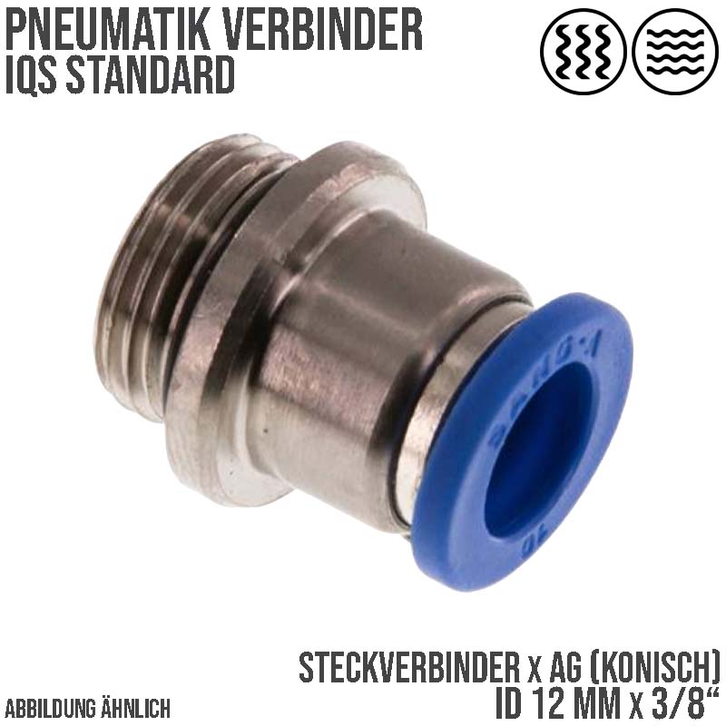 12 mm x 3/8" Pneumatik Steck Verbinder rund IQS Außengewinde konisch - PN 20 bar