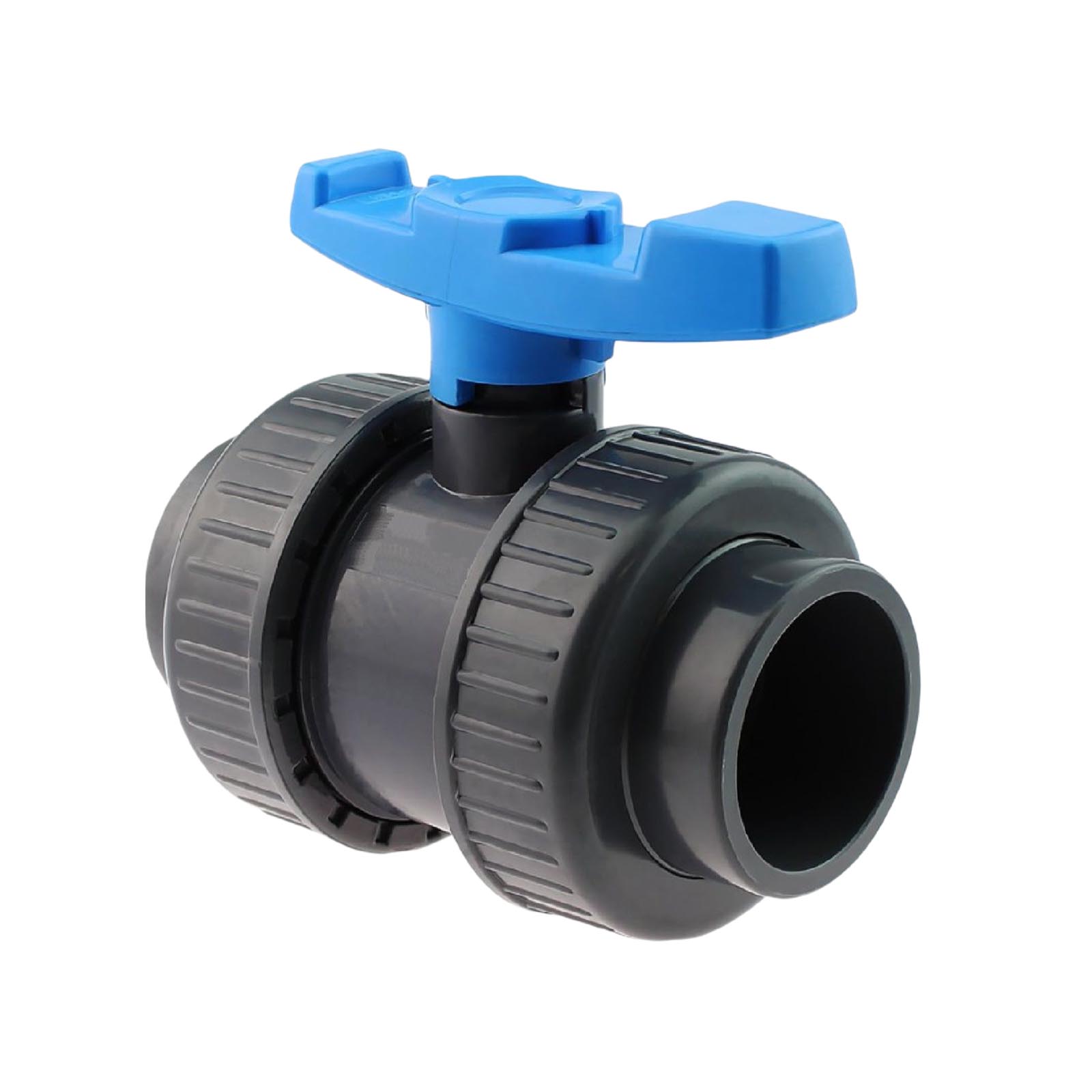 110 mm PVC Kugel Absperr Hahn Ventil beidseitige Klebemuffe Fitting PN 10 bar - blauer Griff