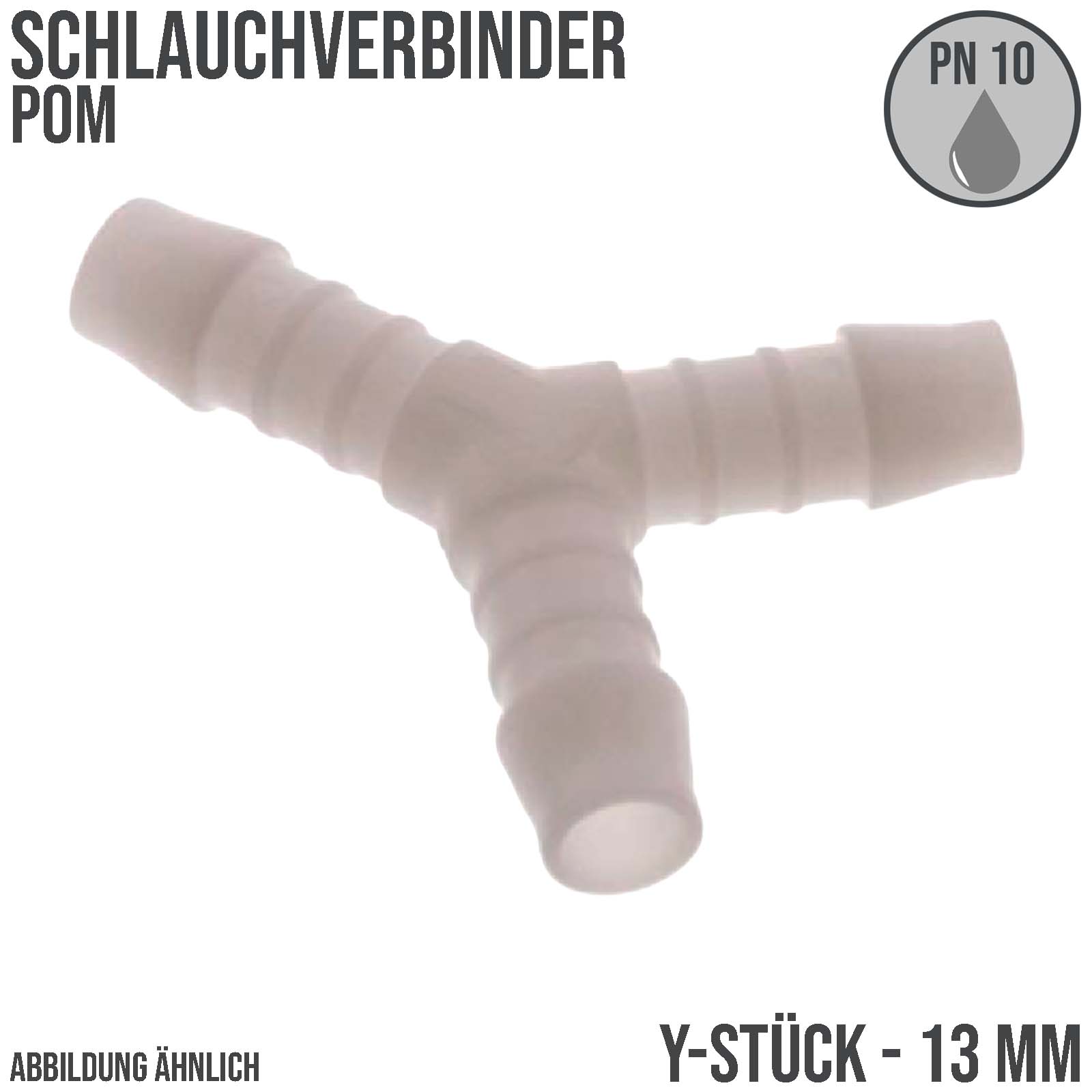 13 mm POM Y-Stück 45° Schlauch Verbinder Stutzen Tülle Kupplung Fitting weiss PN 10 bar