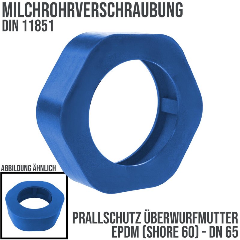 DN 65 Milchrohr Verschraubung DIN 11851 Prallschutz Überwurfmutter Gummi EPDM - blau
