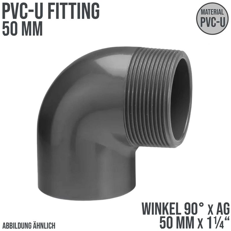 50 mm VDL PVC Klebe Fitting Winkel 90° Außengewinde AG 50 mm x 1 1/4" - PN 10 bar