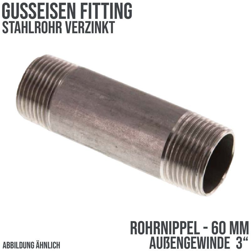 3" Rohrnippel Nr. 23 Stahl verzinkt 60 mm Außen x Außengewinde AG Fittings - PN 16 bar