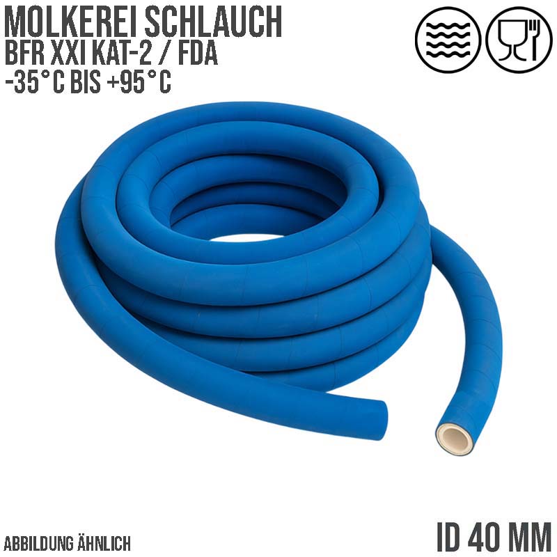 40 mm Molkerei Milch Lebensmittel Schlauch BfR FDA NBR NVC blau weiß - PN 18 bar - 40 m Rolle