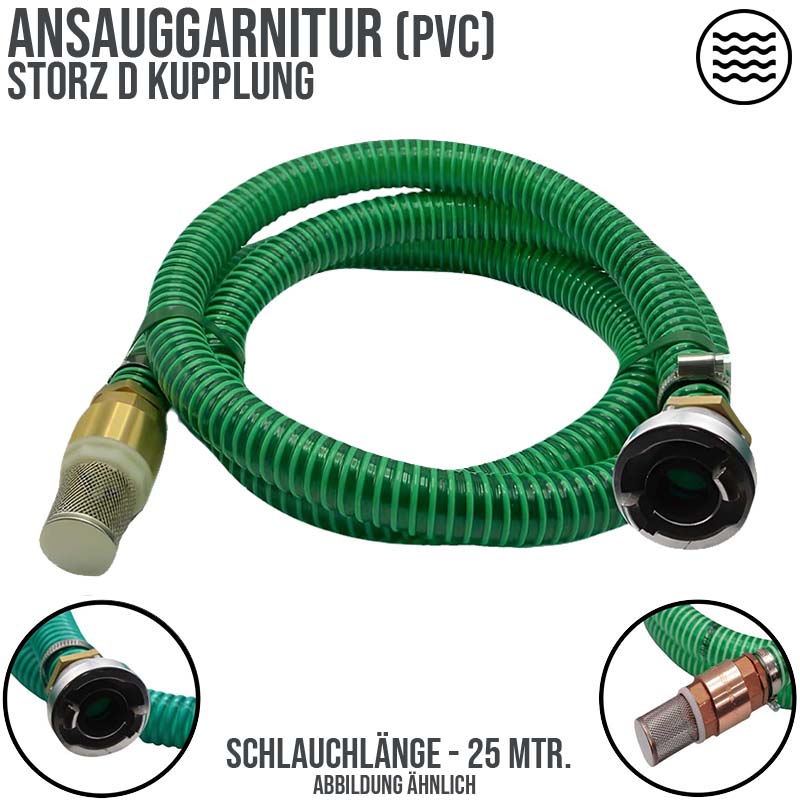 25 mm 1" Zoll Ansaug Saug Schlauch Pumpen Garnitur STORZ D Kupplung grün - 25 m