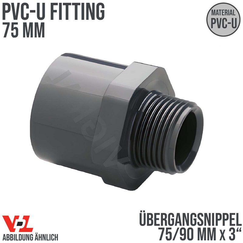 75 mm VDL PVC Klebe Fitting Übergangsnippel Achtkant 75/90 mm x 3" - PN 16 bar