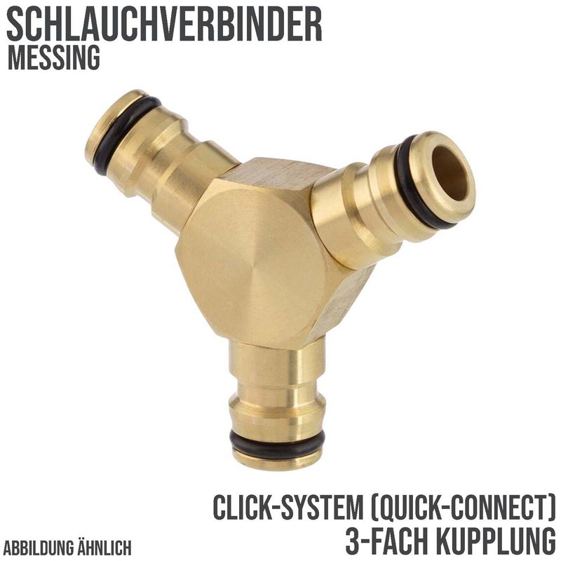 3-fach Schlauch Stecker Verbinder Click-System Quick Connect Messing (Gardena kompatibel)
