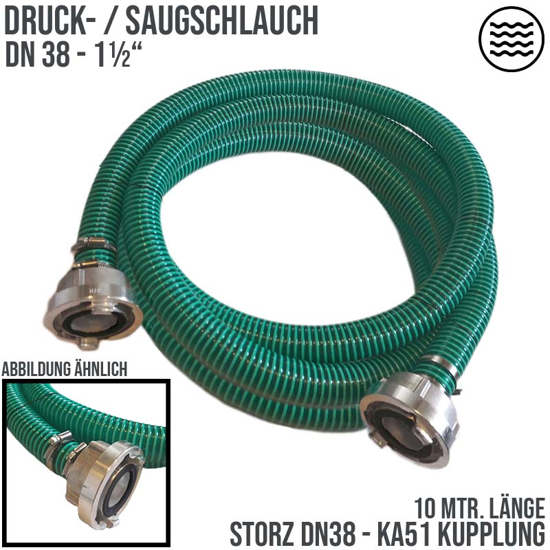 STORZ DN38 KA51 - 38 mm 1 1/2" PVC Saug Ansaug Pumpen Spiral Schlauch PN 5 bar grün - 12 m Rolle