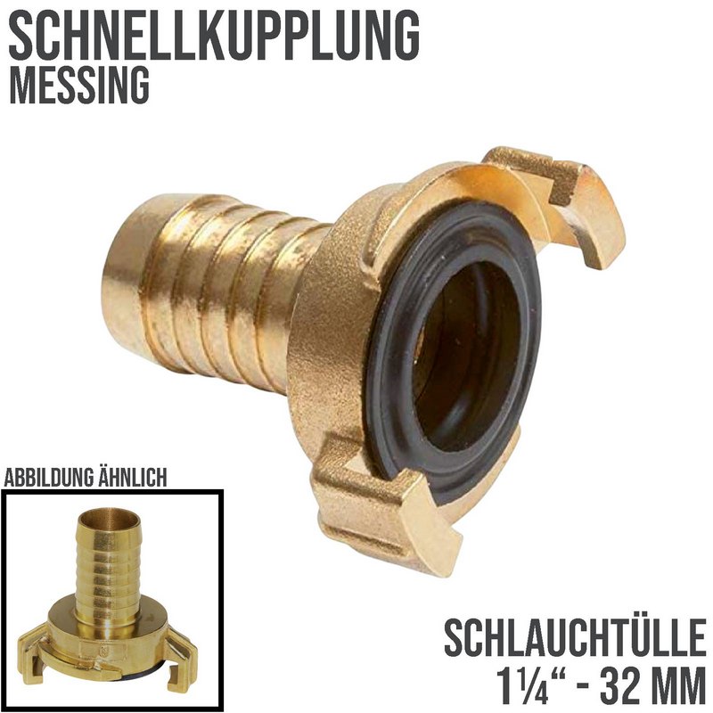 1 1/4" - 32 mm Messing Schlauch Schnell Kupplung Tülle (GEKA kompatibel) - PN 12 bar