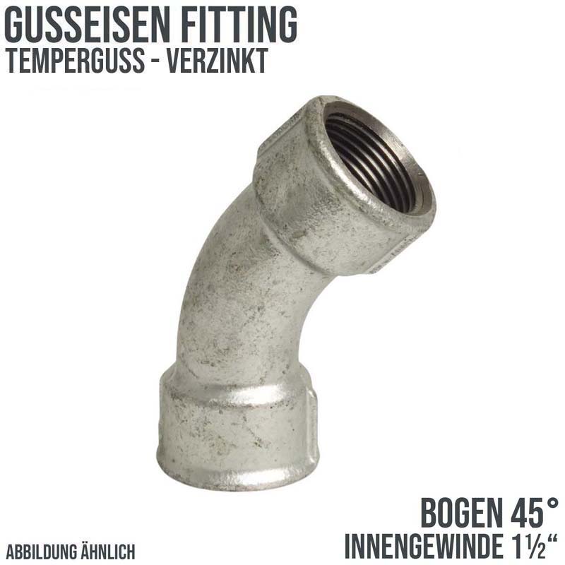 1 1/2" Gusseisen Temperguss Fitting Nr. 41 Bogen 45° Innengewinde IG PN 25 bar