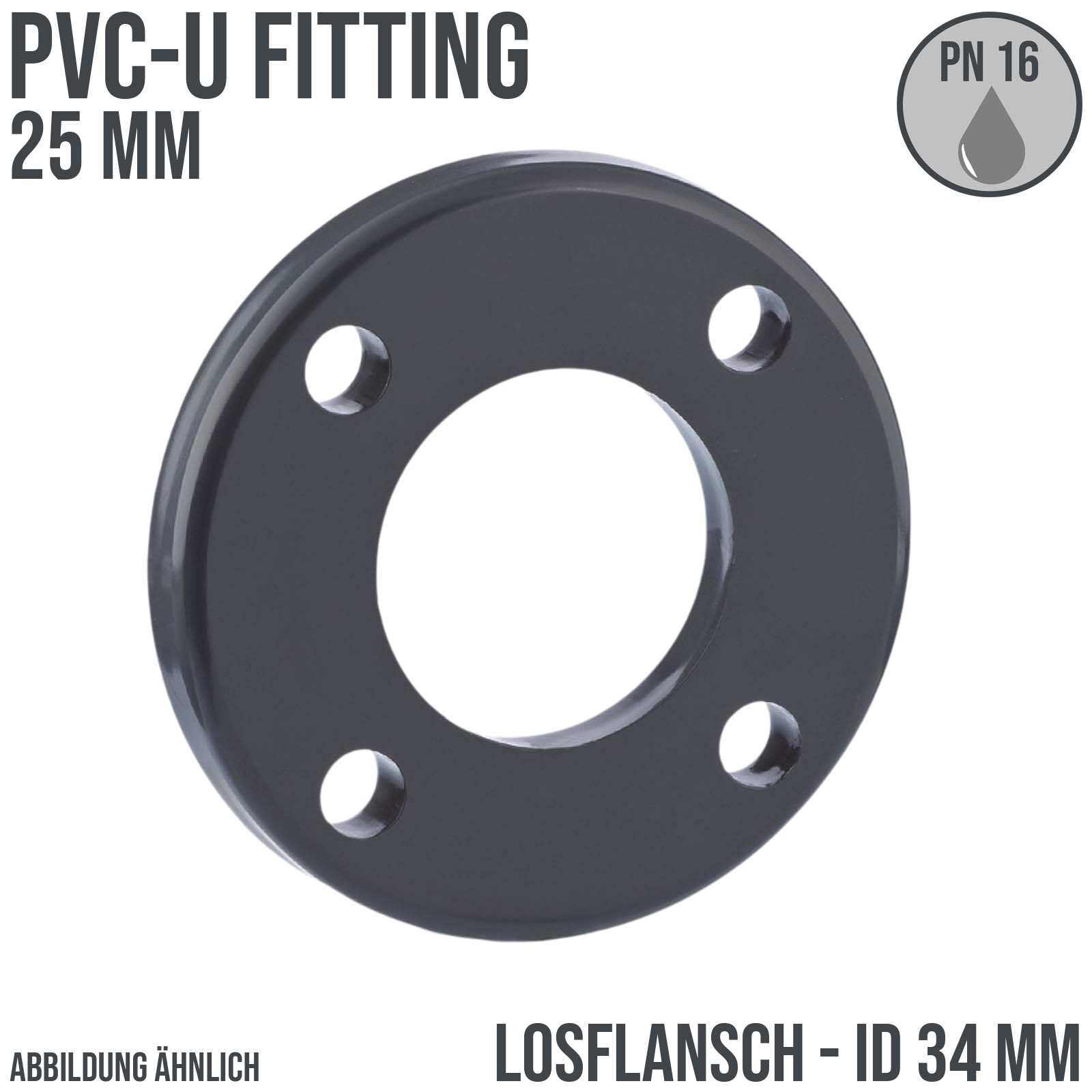 25 mm PVC Klebe Fitting Los Flansch Muffe Verbinder DN 20 - ID 34 mm - PN 16 bar