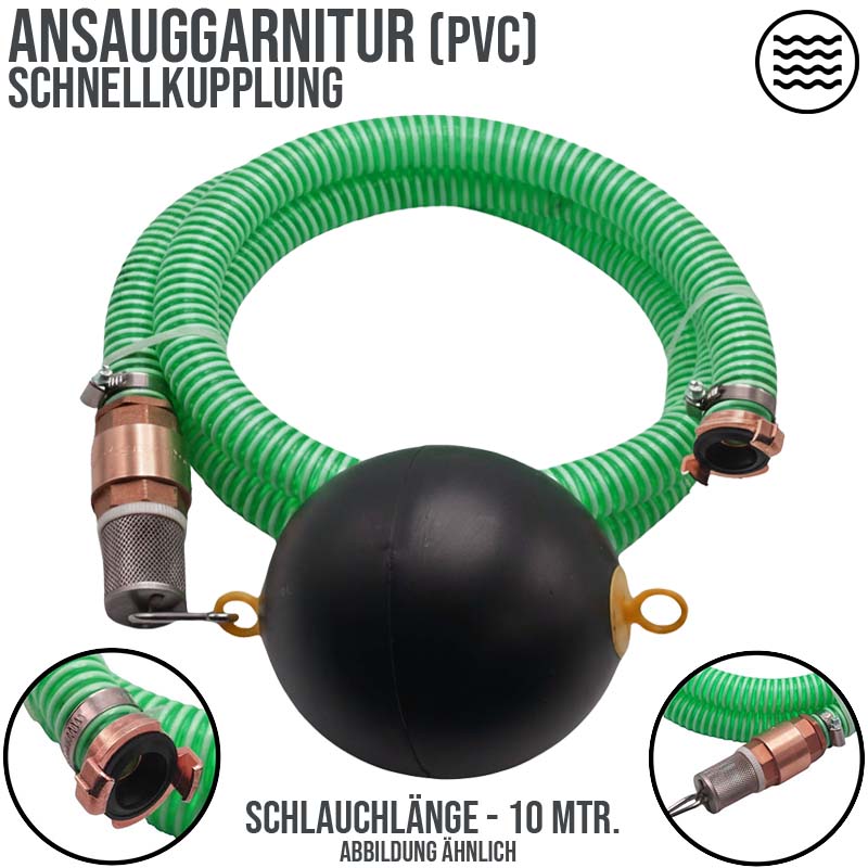 25 mm 1" Zoll Ansaug Saug Schlauch Pumpen Garnitur schwimmende Entnahme Schnellkupplung grün - 10 m