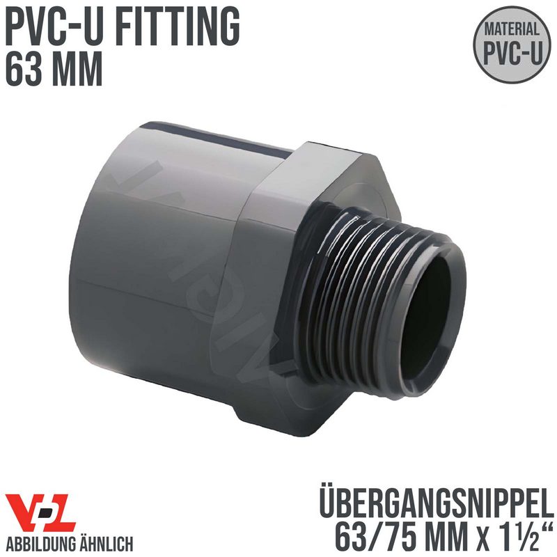 63 mm VDL PVC Klebe Fitting Übergangsnippel Achtkant 63/75 mm x 1 1/2" - PN 16 bar