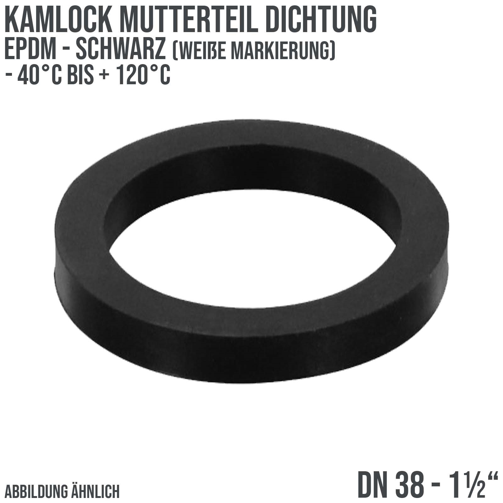 1 1/2" Zoll Kamlock Dichtung Mutterteil Kupplung schwarz/weiß DN 38