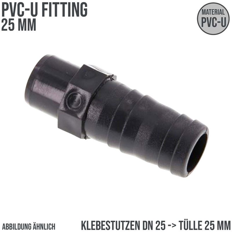 25 mm PVC Klebefitting Schlauch Klebe Tülle Stutzen Verbinder Pool Teich DN25 -> 25 mm - PN 10 bar