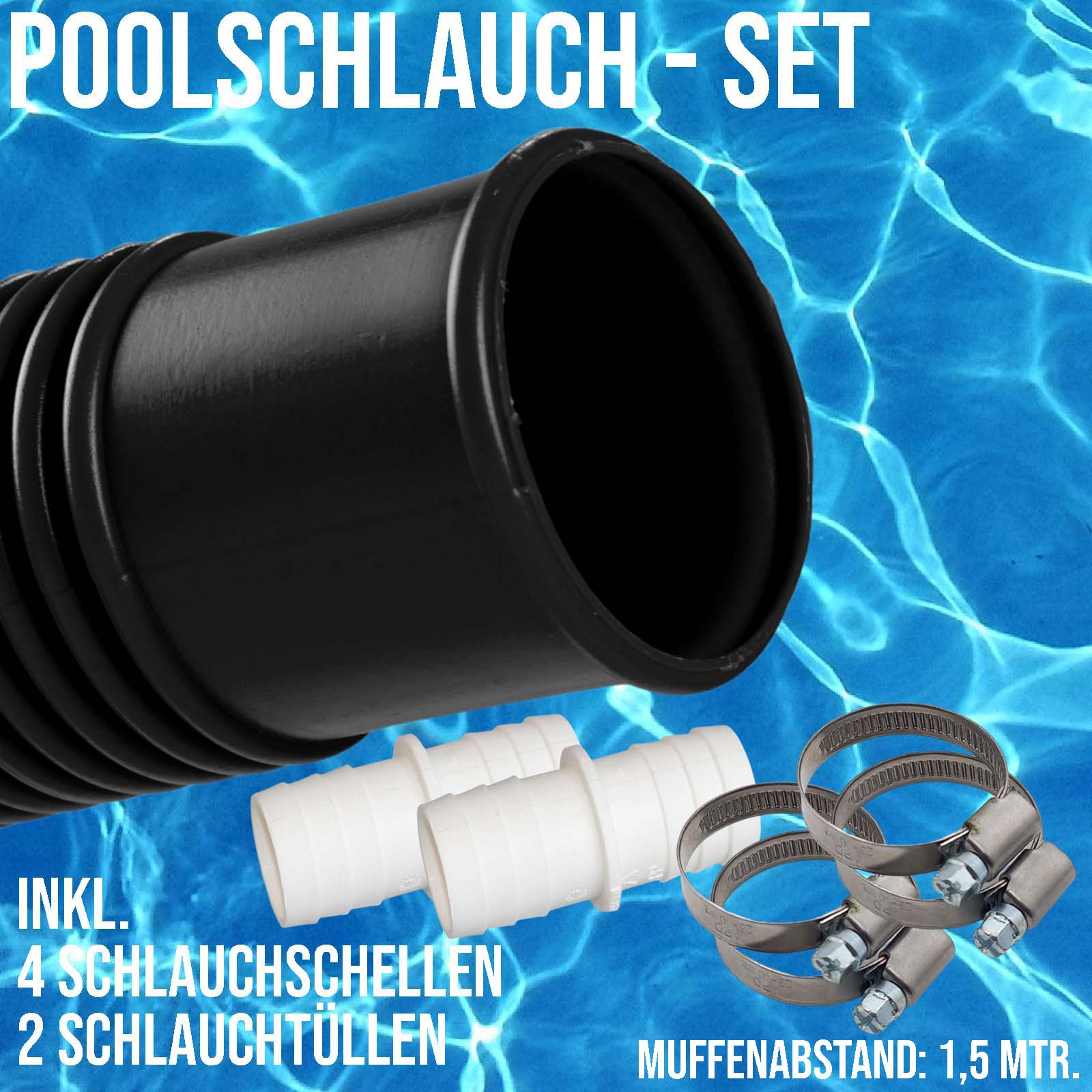 32mm Schwimmbadschlauch Pool Solar Saug Teich Schlauch blau / schwarz - SET 32mm - schwarz-36,00m (24)