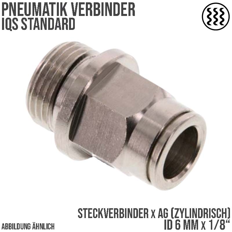 6 mm x 1/8" Pneumatik Schnell Steck Verbinder IQS MSV Messing Außengewinde zylindrisch - PN 16 bar
