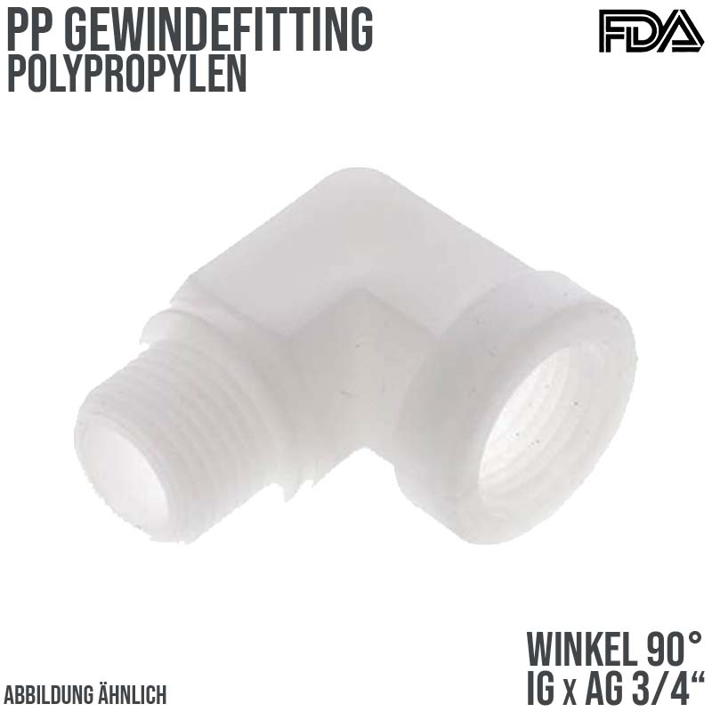 3/4" PP Gewinde Fitting FDA Winkel 90° Innen x Außengewinde Verbinder schwarz - PN 10 bar