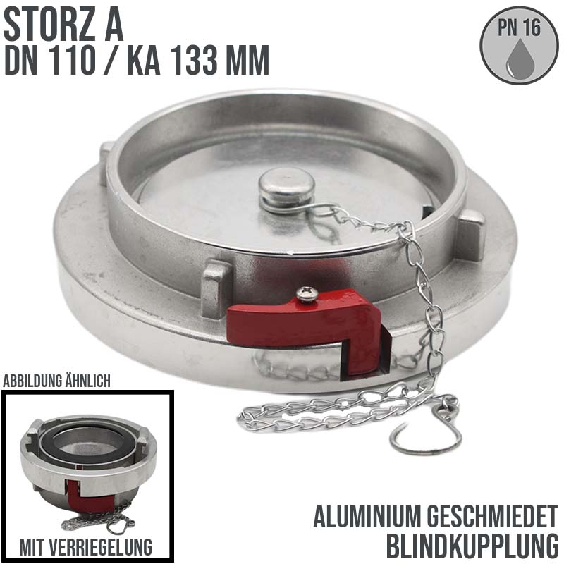 STORZ A DN 110 KA 133 Blindkupplung mit Kette / Verriegelung Saug Bau Feuerwehr Schlauch Aluminium - PN 16 bar