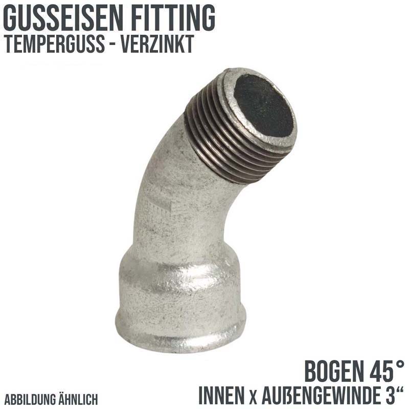 3" Gusseisen Temperguss Fitting Nr. 40 Bogen 45° Innen x Außengewinde IG x AGDVGW PN 25 bar