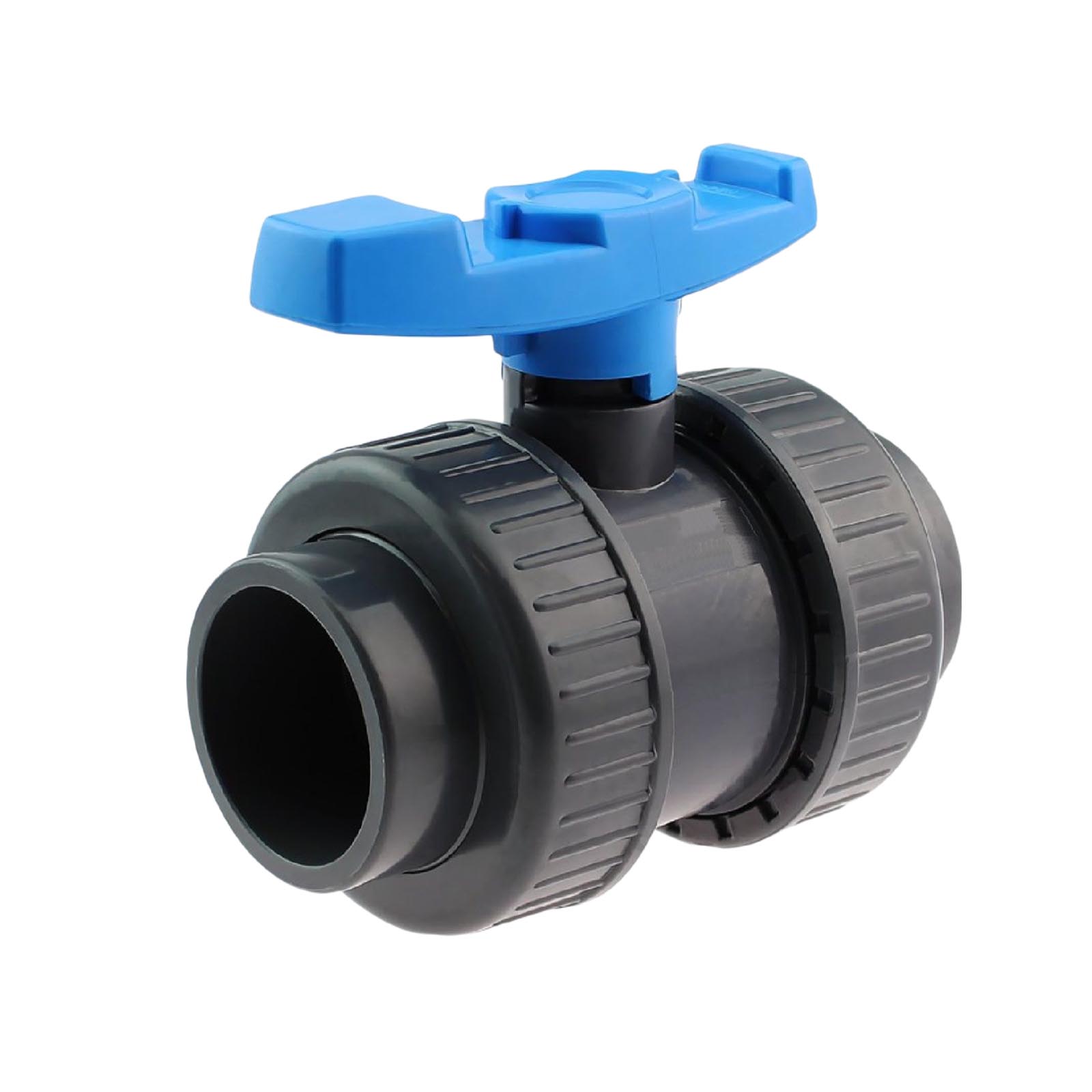 110 mm PVC Kugel Absperr Hahn Ventil beidseitige Klebemuffe Fitting PN 10 bar - blauer Griff