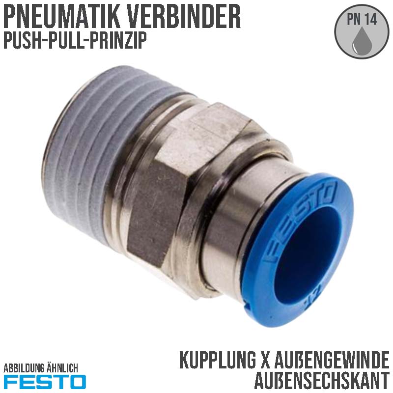 6 mm x 1/4" Pneumatik Schnell Steck Verbinder Außengewinde AG blau/schwarz ASK QS-1/4-6 (153003) - PN 14 bar