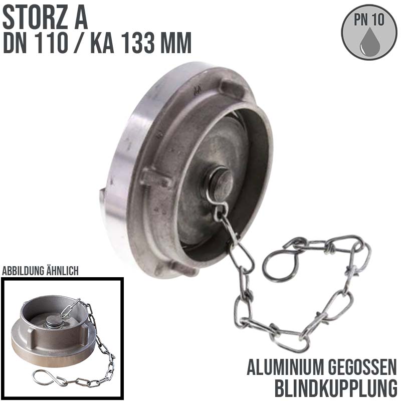 STORZ A DN 110 KA 133 Blindkupplung mit Kette Saug Bau Feuerwehr Schlauch Aluminium - PN 10 bar