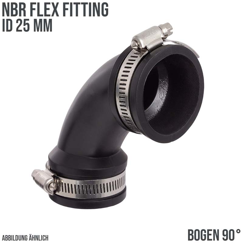 25 mm NBR Flex Fitting Bogen 90° Verbinder Reparatur (Klemmbereich 21 - 27 mm)