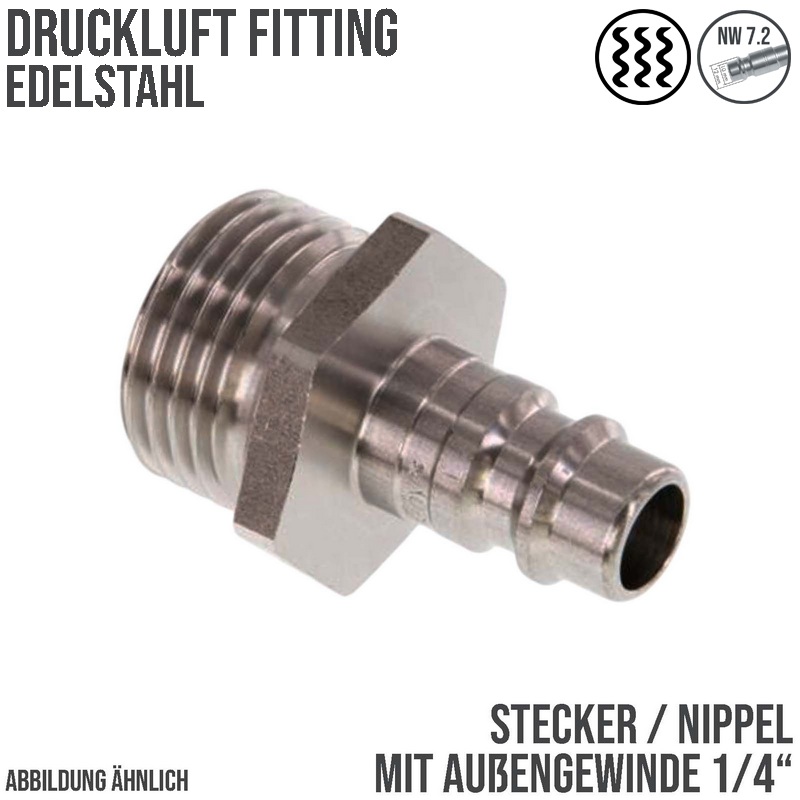 1/4" Druckluft Stecker Nippel Einsteck Anschluss Edelstahl NW 7,2 mit Innengewinde AG - PN 35 bar