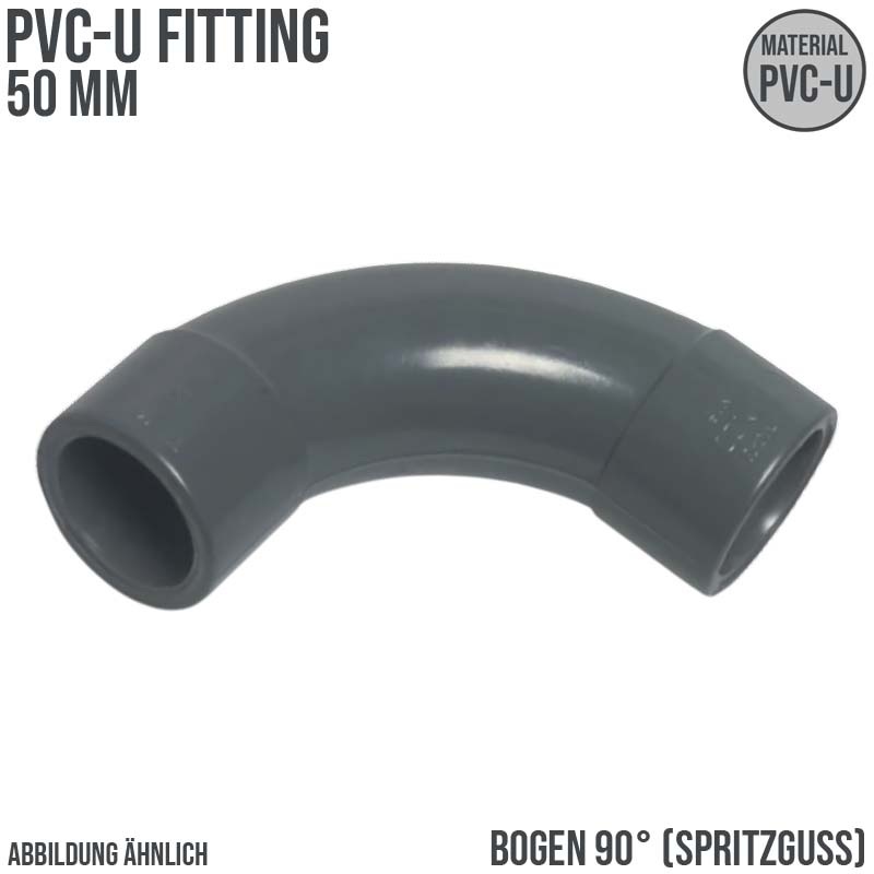 50 mm PVC Klebe Fitting Bogen Winkel 90° (Spritzguss) Muffe Verbinder - PN 16 bar