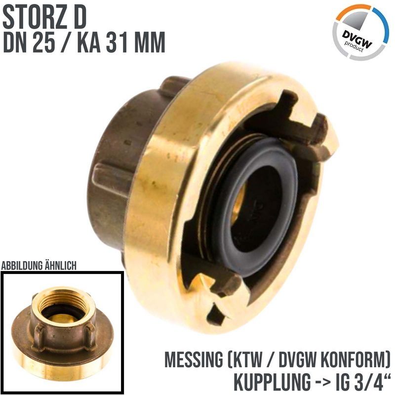 STORZ D DN 25 KA 31 Messing Kupplung Innengewinde IG 3/4" Saug Bau Feuerwehr Schlauch KTW NBR - PN 16 bar