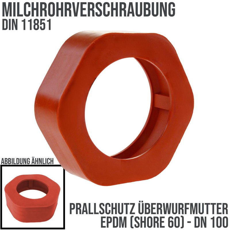 DN 100 Milchrohr Verschraubung DIN 11851 Prallschutz Überwurfmutter Gummi EPDM - rot