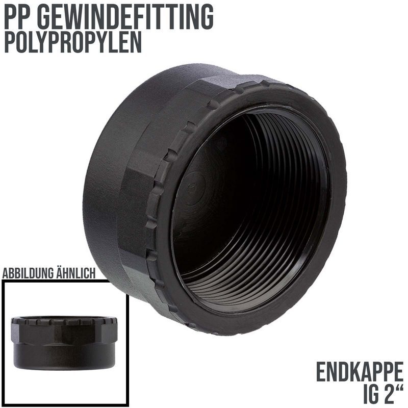 2" PP Gewinde Fitting Kappe schwarz Innengewinde IG Polypropylen - PN 10 bar
