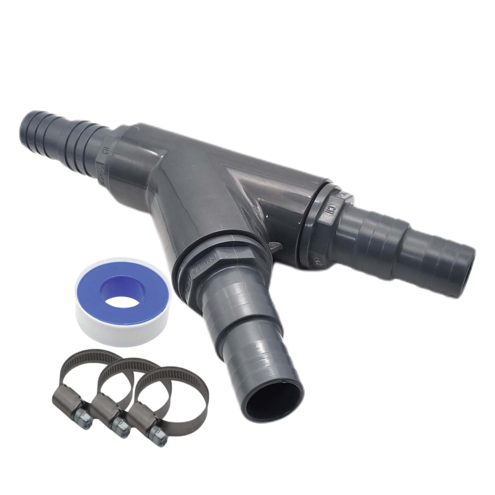 32 / 38 mm PVC PROFI T-Stück 45° Schlauch Verbinder Stutzen Tülle Pool Teich Garten - PN 10 bar - Montage-Set