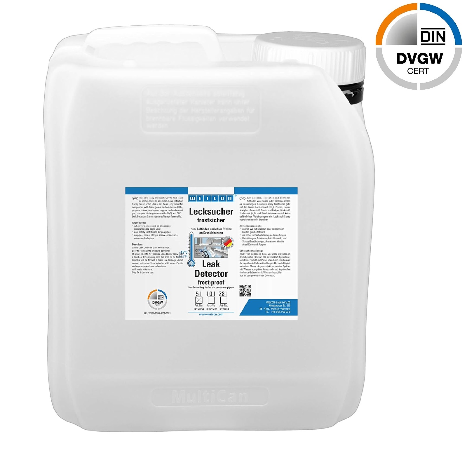 Lecksucher DVGW frostsicher Gas Druck Luft Sauerstoff CO2 Leistungen farblos - 5,0 ltr. Kanister