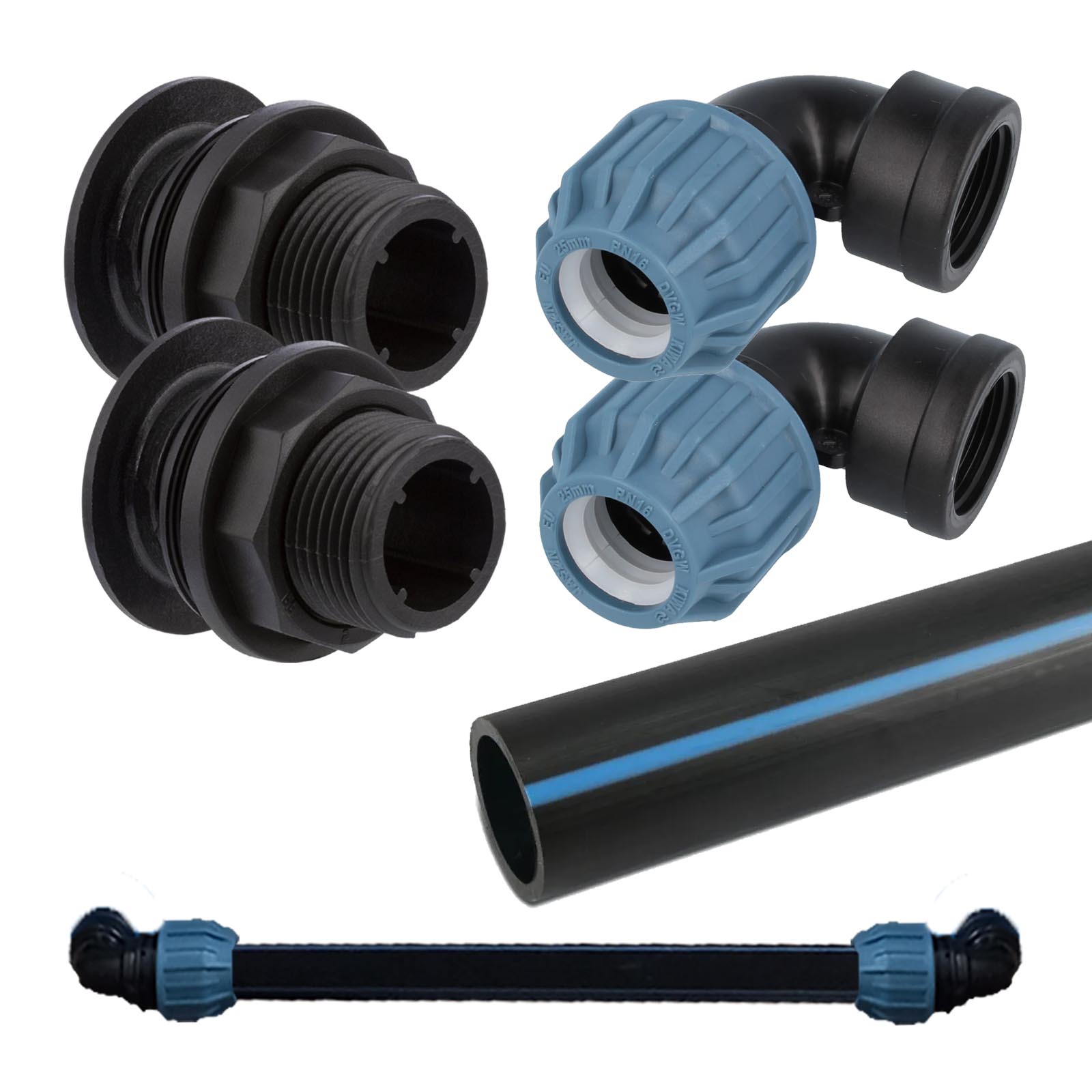 32 mm PP/PE Regentonnen Überlauf Fass Wasser Tank Verbinder Kupplung - 0,50 mtr