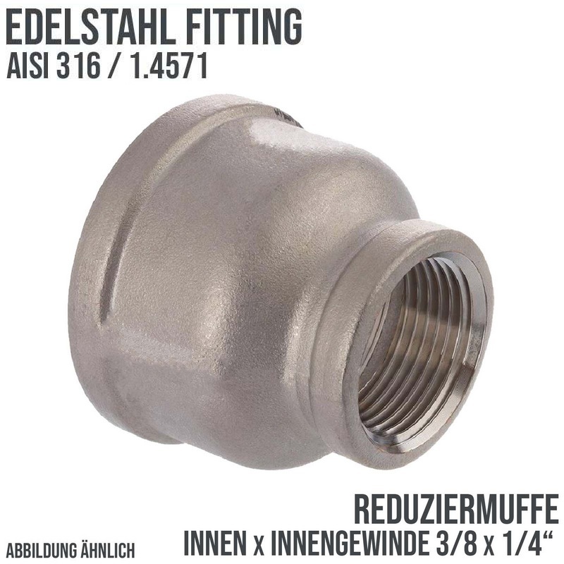 3/8" Edelstahl Fitting V4A AISI 316 Nr. 240 - Reduziermuffe Innen x Innengewinde IG - 3/8 "x 1/4" - PN 16 bar