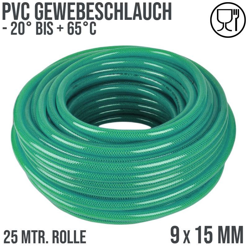 9 x 15 mm Gewebe Druckluft Universal Wasser Luft Kompressor Schlauch grün PN 22 bar - 25 m