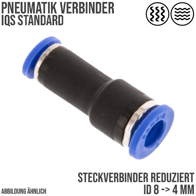8 -> 6 mm Pneumatik Steck Verbinder IQS gerade reduziert blau/schwarz PA PU Schlauch - PN 20 bar