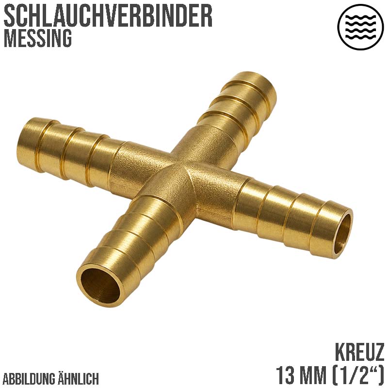 13 mm - 1/2" Zoll Kreuz Schlauch Verbinder Verteiler Tülle Kupplung Reparatur Messing PN 10 bar