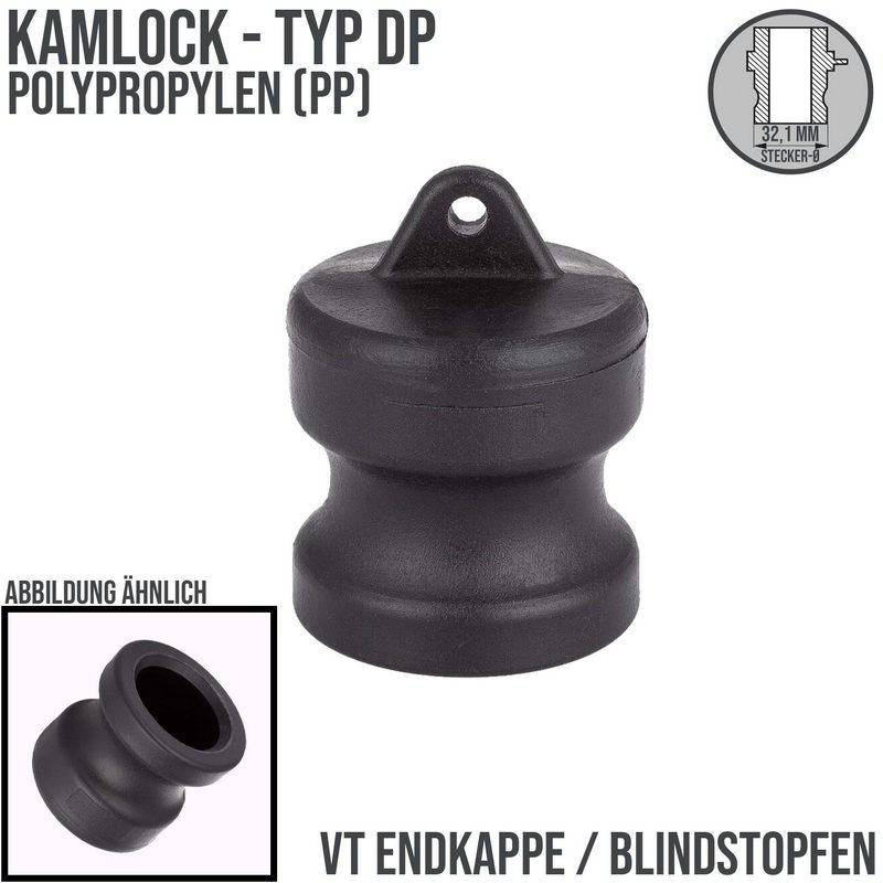 Kamlock Typ DP - Blind Stopfen Polypropylen (PP) Verschluss Kappe 32,1 mm - 3/4" Zoll DN19 DN20 - PN 8,5 bar